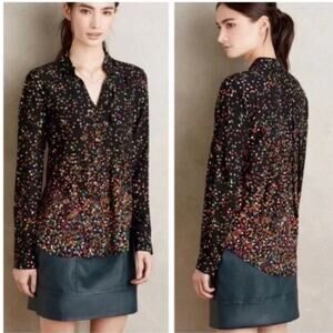 Maeve by Anthropologie Wynnwood Confetti Button-Up Shirt Black Multi Women's 10